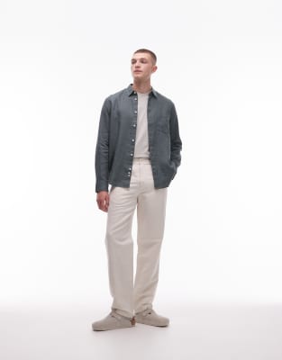 regular fit linen shirt in khaki-Green