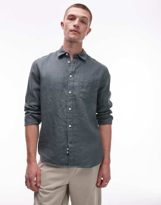 ARKET regular fit linen shirt in khaki, 2 of 4
