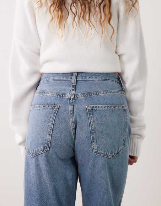 ARKET relaxed boyfriend jeans met kleine split in blauw met wassing, 5 van 5