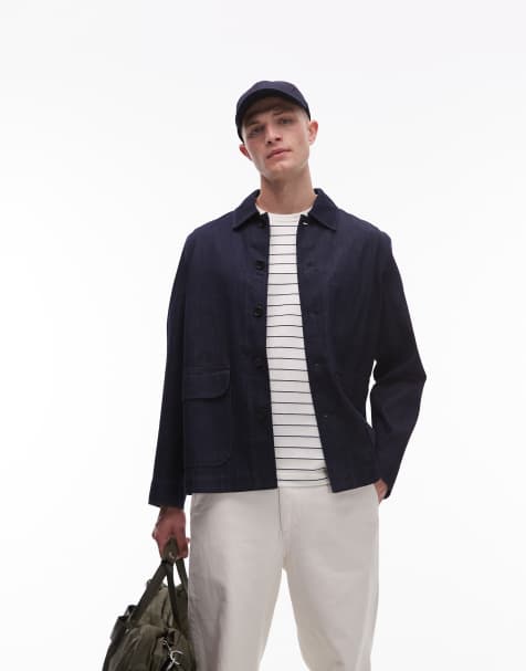 ARKET relaxed fit minimal denim jacket in clean dark wash blue - view 1