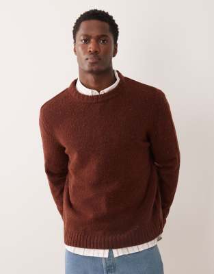 Relaxed-Fit-Pullover aus Woll-Alpakamix in dunklem Maulwurfsbraun mit Rundhalsausschnitt-Brown Brown XS