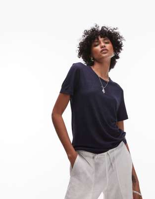 ARKET - Relaxed Fit T-Shirt aus Leinenmix in Dunkelblau-Marineblau