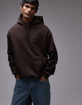 relaxed terry hoodie in dark brown