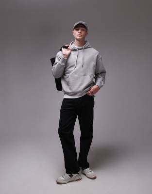 relaxed terry hoodie in gray melange