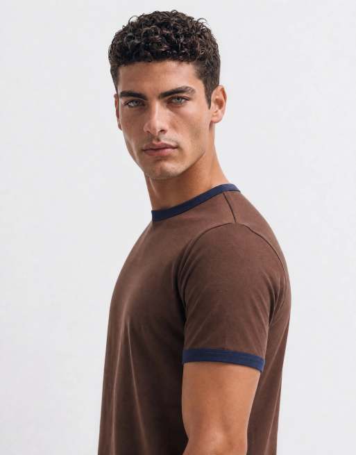 ARKET retro fit ringer tee in brown, 8 of 10