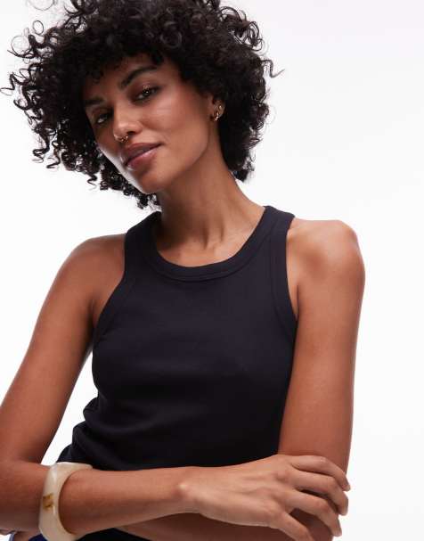 ARKET rib jersey racer back tank vest in blue - view 1