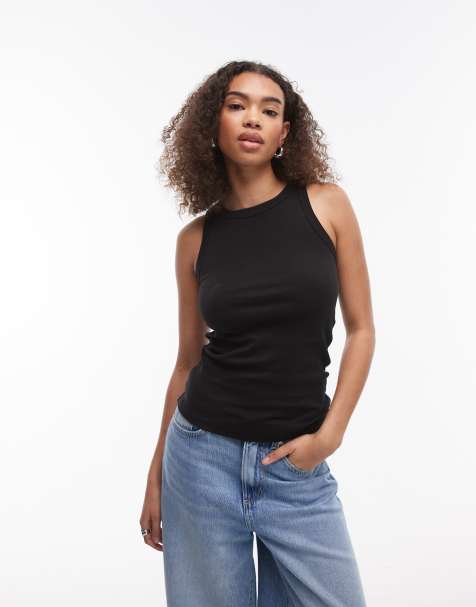 ARKET rib jersey vest top in black - view 1