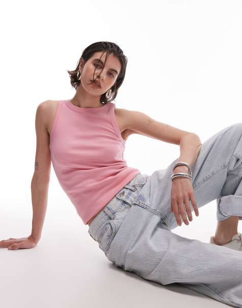 ARKET rib jersey vest top in light pink - view 1