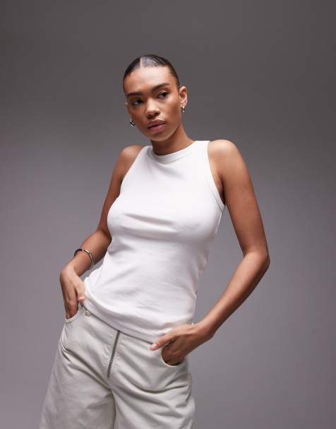 ARKET rib jersey vest top in white - view 1