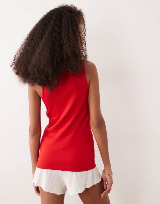 ARKET rib jersey vest top with scoop neck in red, 4 of 4