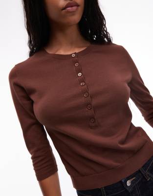 Arket Rib Knit Henley Top With Long Sleeves In Brown