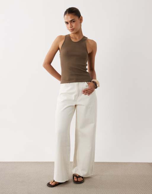 ARKET rib knit jersey tank top with scoop neck in brown, 2 of 4