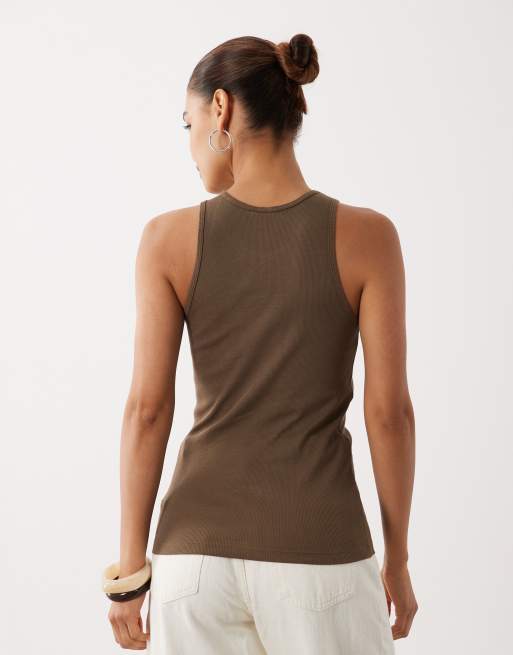 ARKET rib knit jersey tank top with scoop neck in brown, 4 of 4