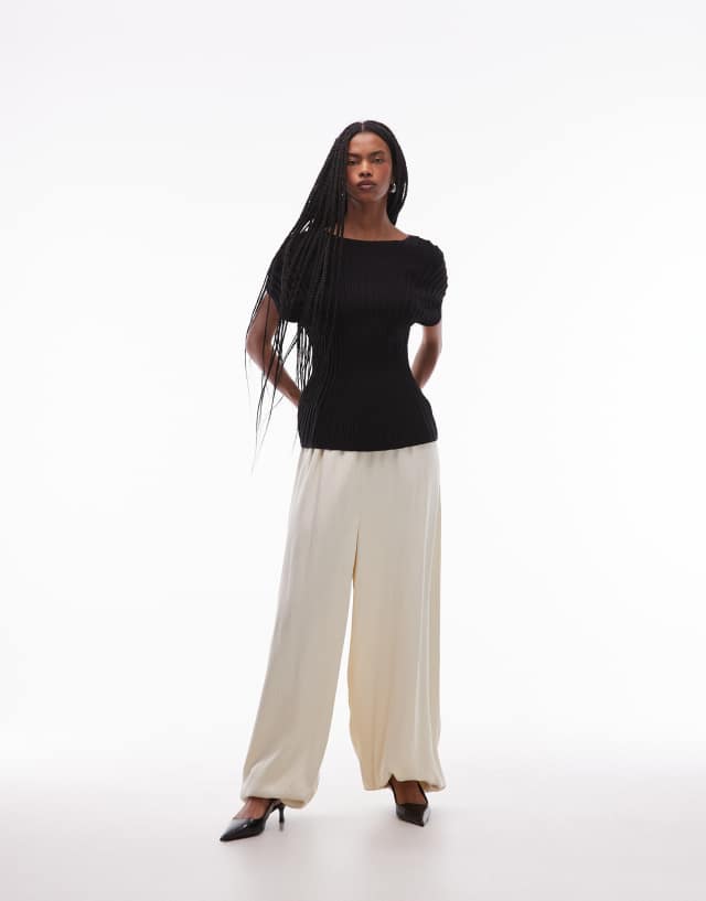 ARKET ribbed cinched waist peplum top in black | ASOS