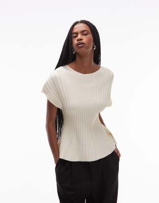 Arket Ribbed Cinched Waist Peplum Top In White