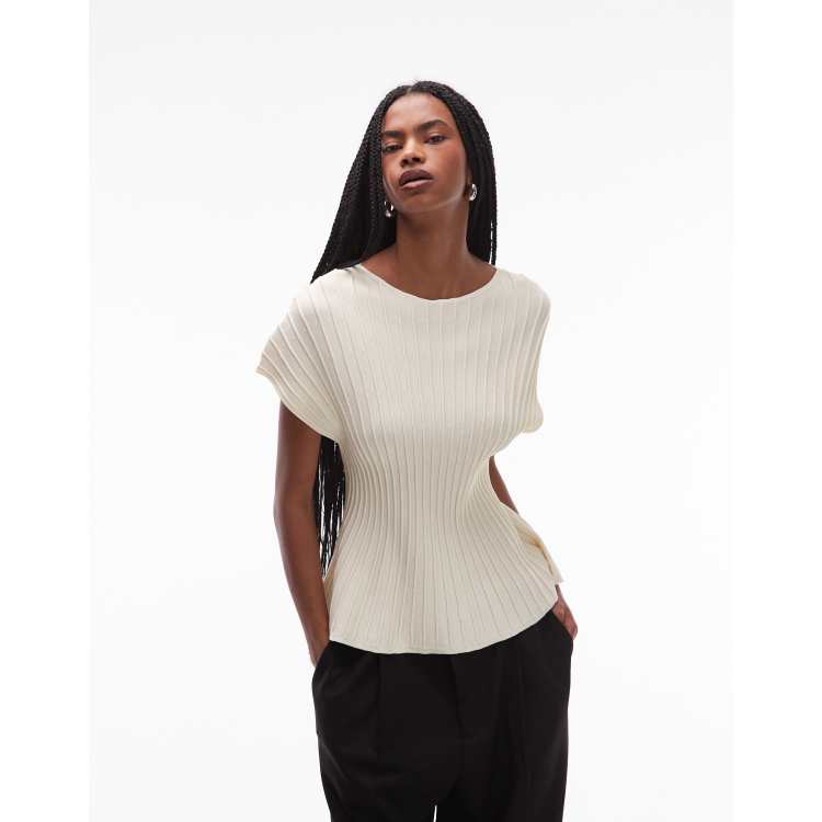 ARKET ribbed cinched waist peplum top in off-white | ASOS