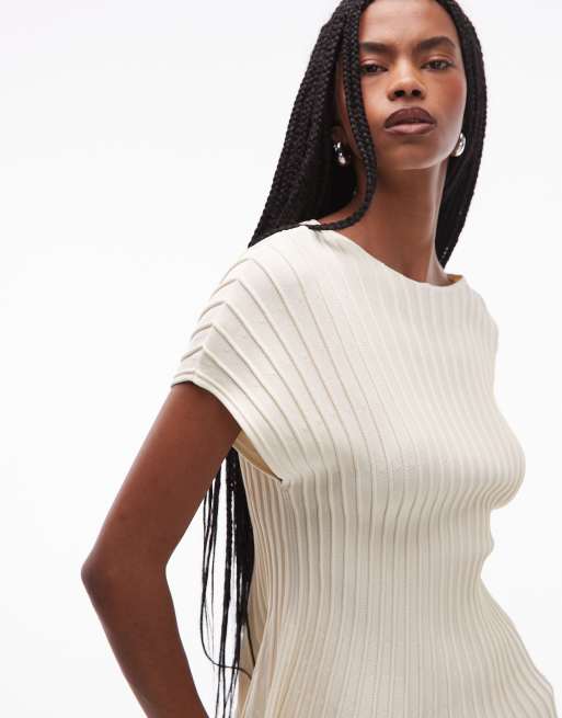 River Island Cable Knit Short Sleeve Peplum Top ARKET Ribbed