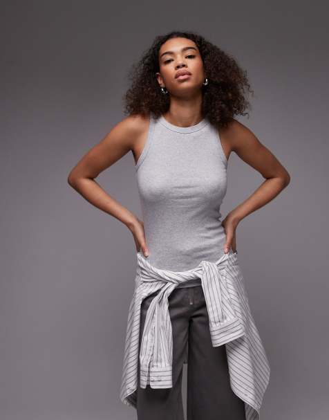 ARKET ribbed jersey tank top in gray melange - view 1