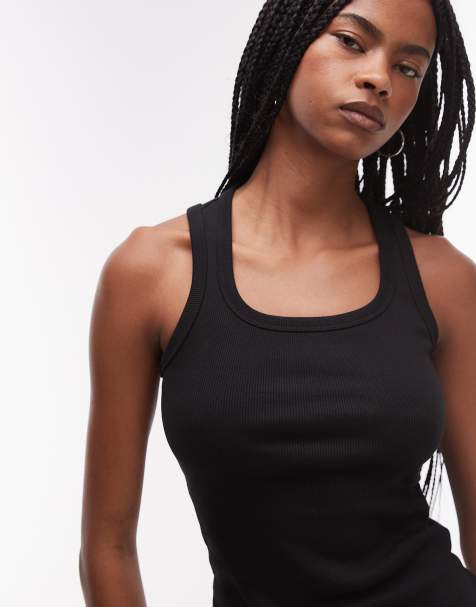 ARKET ribbed square neck tank top in black - view 1