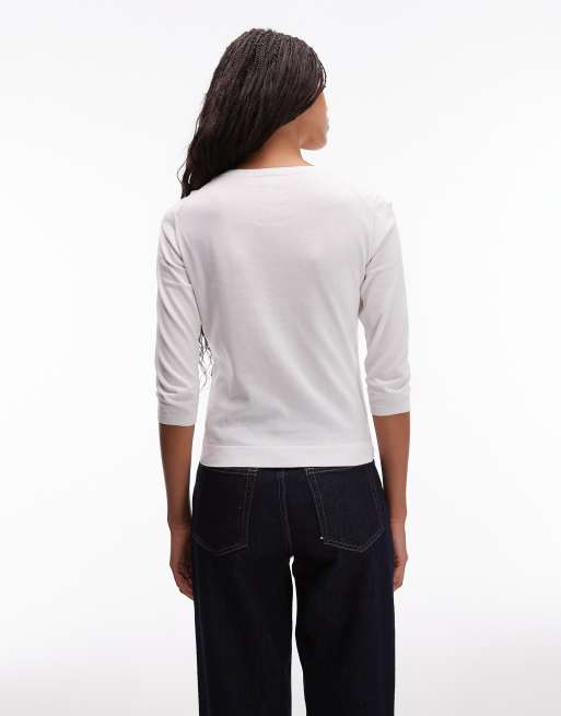 ARKET - Ribgebreide henley top met lange mouwen in wit, 3 van 4