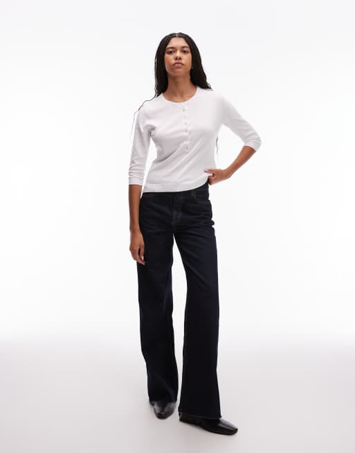 ARKET - Ribgebreide henley top met lange mouwen in wit, 4 van 4