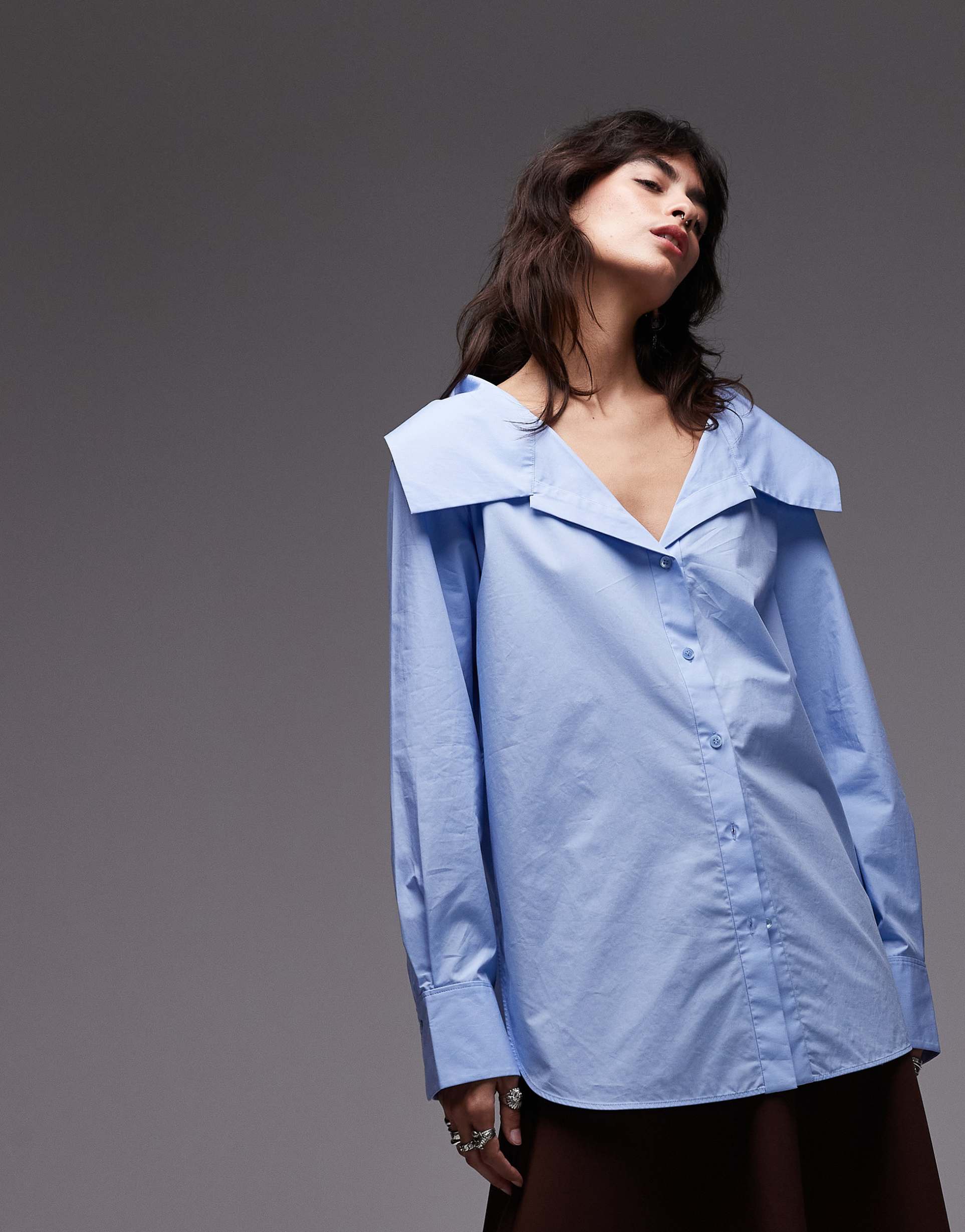 arket rich cotton tie belt waist woven shirt in light blue