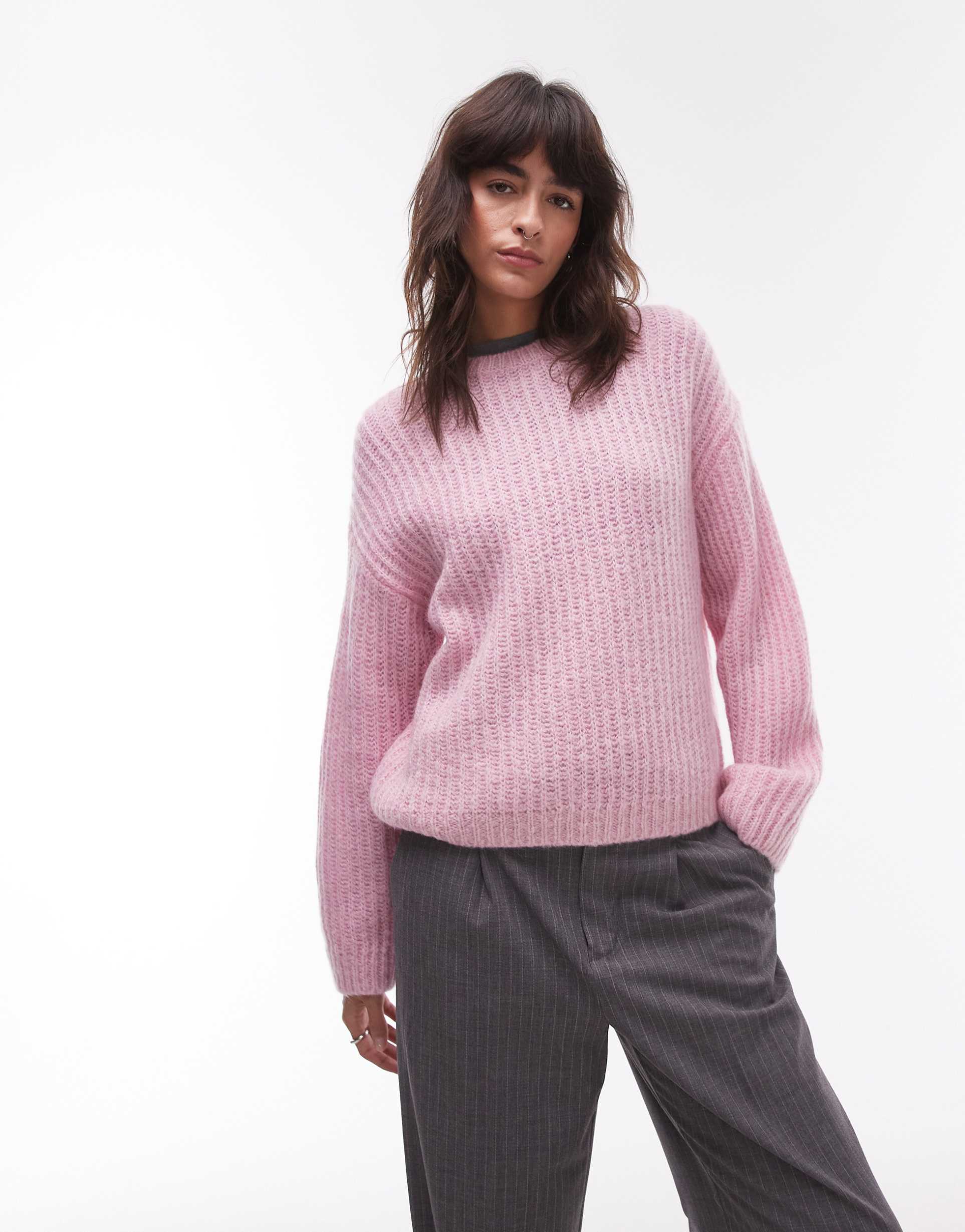 arket rich wool knit sweater with mohair in pink