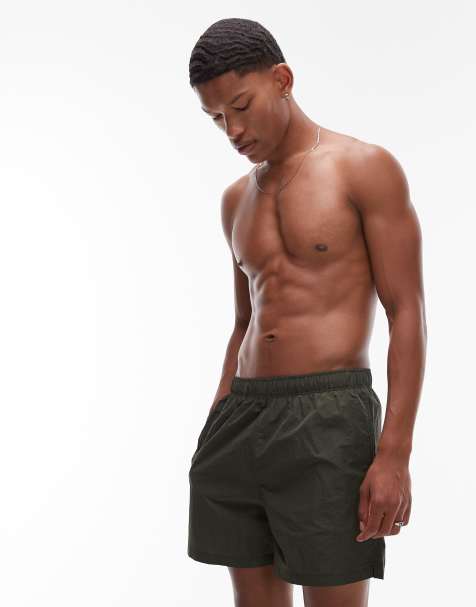 ARKET ripstop swim shorts in dark green check - view 1