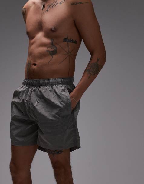 ARKET ripstop swim shorts in light grey check - view 1