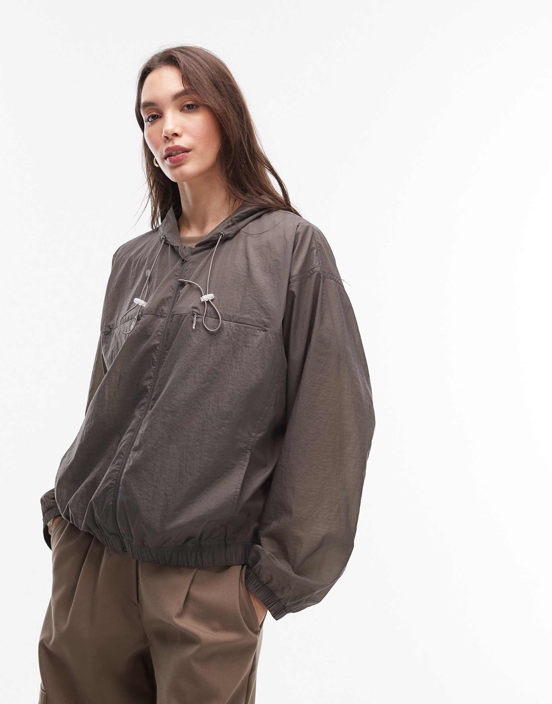 arket ripstop windbreaker jacket in dark gray