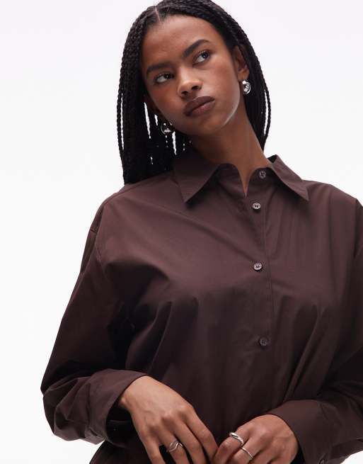 ARKET - Robe chemise longue en pur coton fendue sur les côtés - Marron foncé, 4 de 4