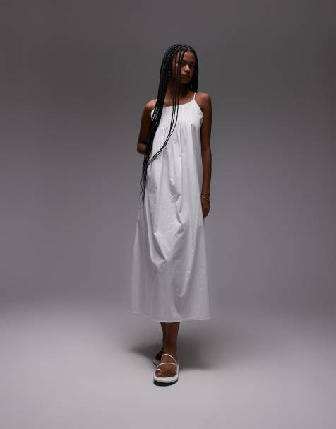 ARKET - Robe de plage longue à fines bretelles en popeline 100 % coton - Blanc - view 1