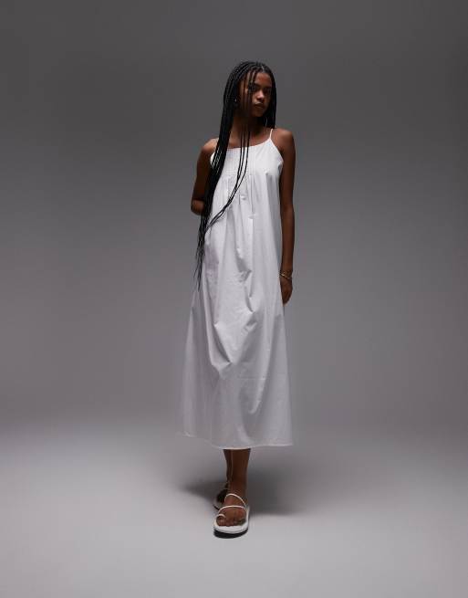 ARKET - Robe de plage longue en popeline de coton à fines bretelles avec nervures - Blanc