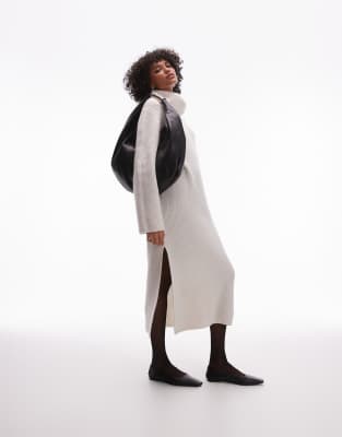 ARKET - Robe longueur mollet en laine avec col châle - Blanc cassé - view 1