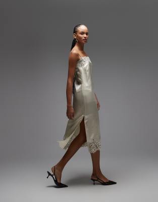 ARKET - Robe nuisette mi-longue avec dentelle - Beige clair-Neutre