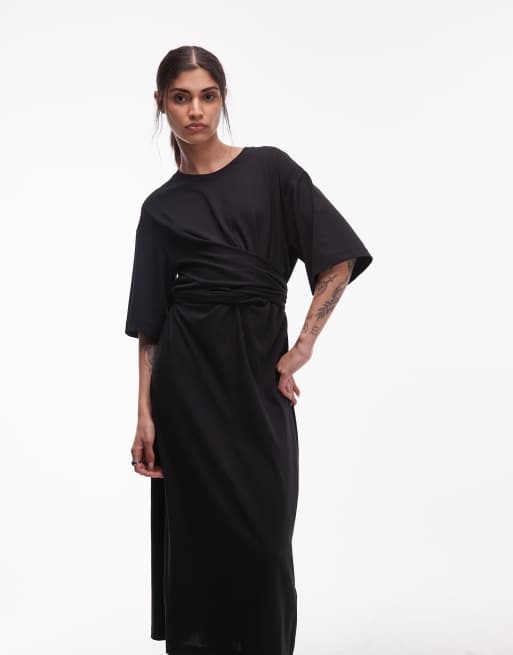 ARKET - Robe portefeuille longueur mollet en coton mélangé à manches mi-longues - Noir, 3 de 4