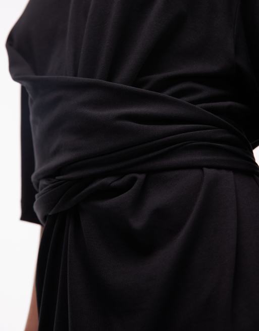 ARKET - Robe portefeuille longueur mollet en coton mélangé à manches mi-longues - Noir, 4 de 4