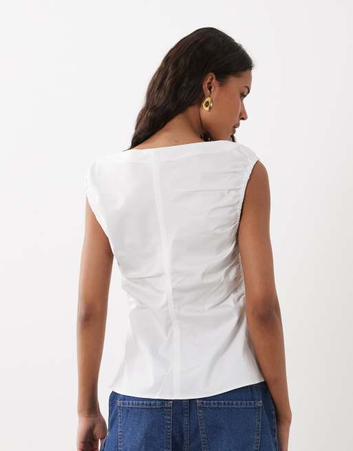 ARKET ruched off shoulder top in white, 4 of 4