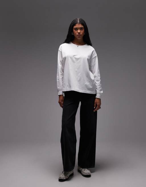 ARKET - Ruimvallend jersey T-shirt met lange mouwen en brede manchetten in wit, 3 van 4