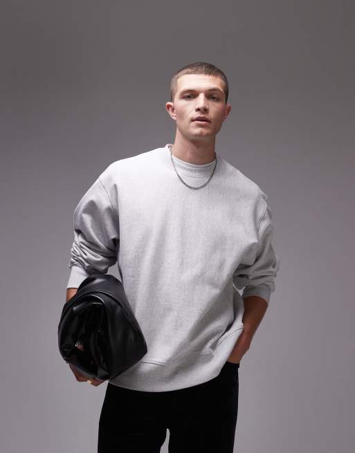 ARKET - Ruimvallend sweatshirt van zware stof met zijpanelen in gemêleerd lichtgrijs
