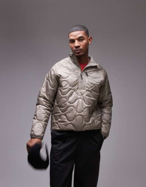 ARKET - Runner - Giacca imbottita trapuntata color talpa con zip corta e tasca sul davanti 