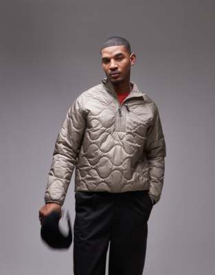 Arket ARKET Runner quilted padded jacket with 1/2 zip neck and front pocket in mole-Neutral