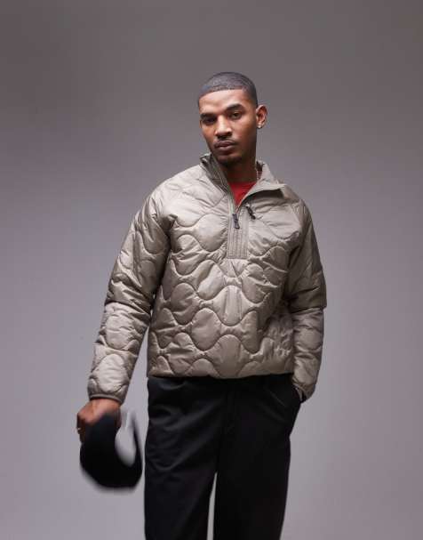 ARKET Runner quilted padded jacket with 1/2 zip neck and front pocket in mole  - view 1