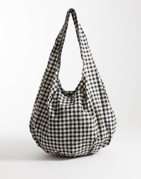 ARKET - Sammenfoldelig shopper-tote med beige og sorte gingham-tern i ren bomuld - view 1