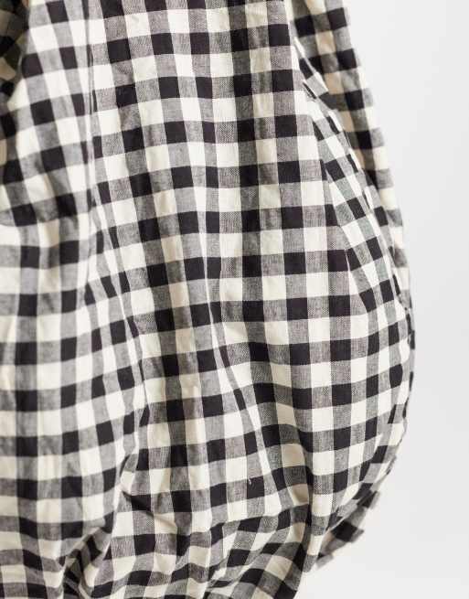 ARKET - Sammenfoldelig shopper-tote med beige og sorte gingham-tern i ren bomuld, 3 af 4