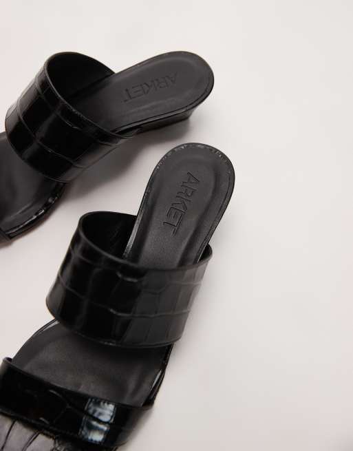 ARKET - Sandales compensées en cuir véritable effet croco - Noir, 4 de 4