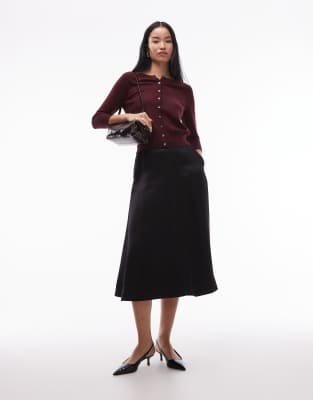 Arket Satin Heavyweight Pleated A-line Maxi Skirt In Black