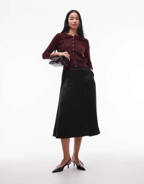 ARKET satin heavyweight pleated a-line maxi skirt in black - view 1