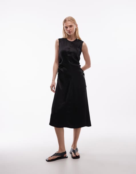 ARKET – Satin-Maxikleid in Schwarz im Utility-Stil mit geraffter Taille - view 1