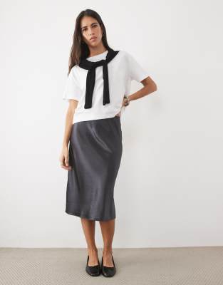 Arket Satin Midi Skirt In Gray